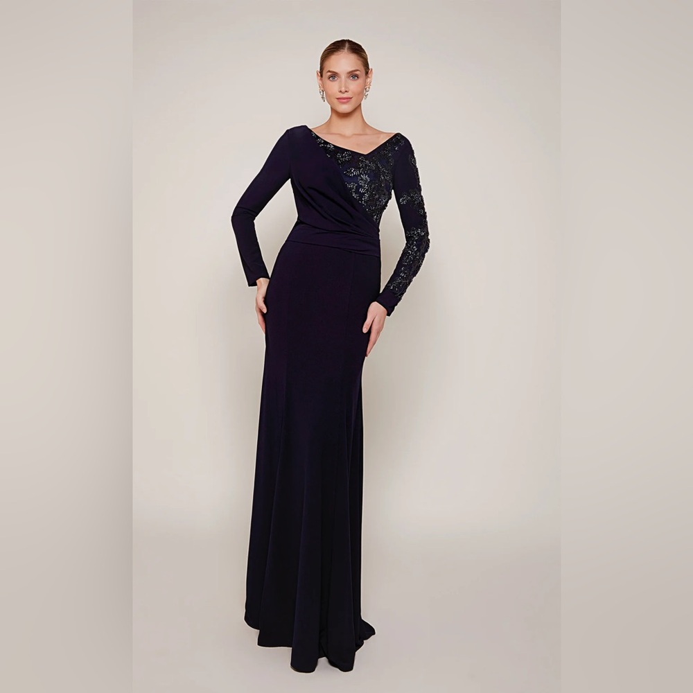 Alyce Paris Navy Long Sleeve Gown